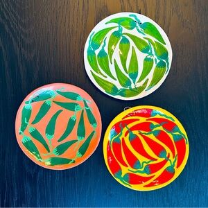 Set of 3 Chili Pepper‎ Hand-painted Plates, Wall Hanging Art from Mexico